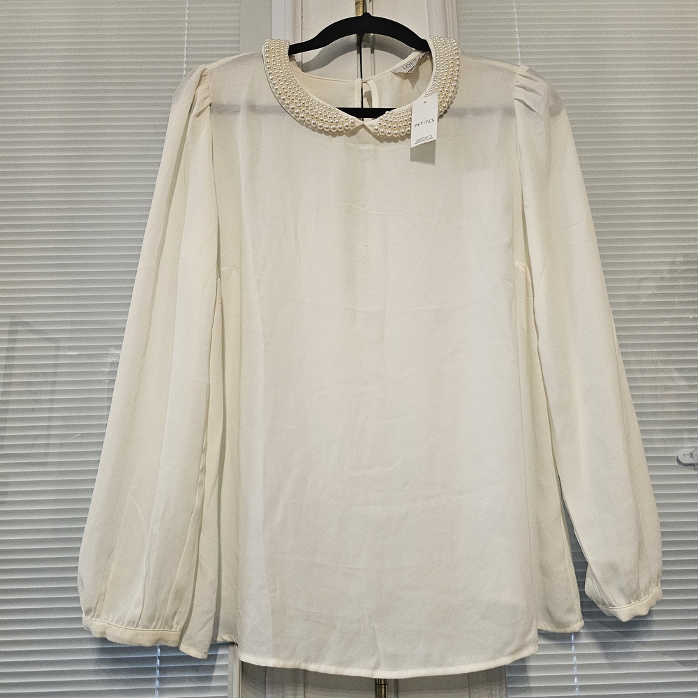 Ann Taylor Loft Blouse with Pearl Collar - Large Petite